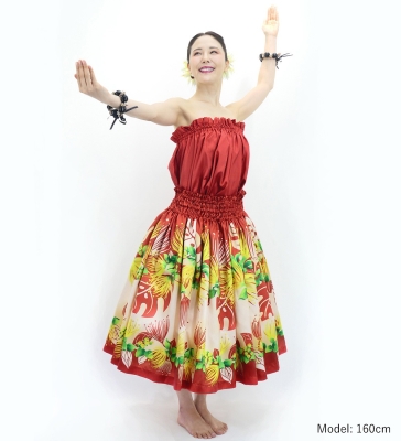 Hula Blouse & Pa'u Set-Up with Lehua Print / Luxury Collection / J3155rdbe