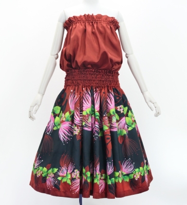 Hula Blouse & Pa'u Set-Up with Lehua Print / Luxury Collection / J3155rdbk