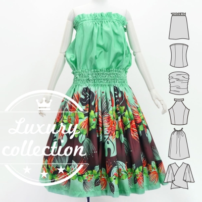 Hula Blouse & Pa'u Set-Up with Lehua Print / Luxury Collection / J3155tbl