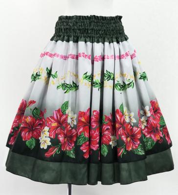 Hula Double Shantung Pa'u Skirt with Hibiscus Print / Luxury Collection / Black / J3156bk