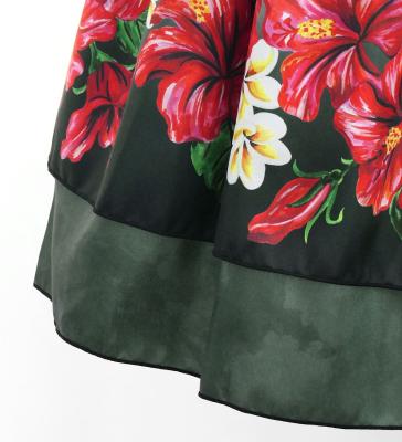 Hula Double Shantung Pa'u Skirt with Hibiscus Print / Luxury Collection / Black / J3156bk