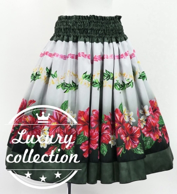Hula Double Shantung Pa'u Skirt with Hibiscus Print / Luxury Collection / Black / J3156bk