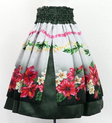 Hula Double Shantung Pa'u Skirt with Hibiscus Print / Luxury Collection / Black / J3156bk