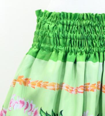 Hula Double Shantung Pa'u Skirt with Hibiscus Print / Luxury Collection / Green / J3156gr