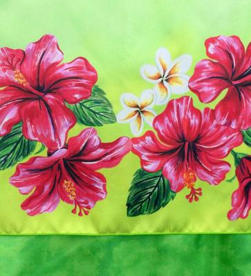 Hula Double Shantung Pa'u Skirt with Hibiscus Print / Luxury Collection / Green / J3156gr