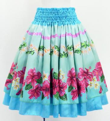 Hula Double Shantung Pa'u Skirt with Hibiscus Print / Luxury Collection / Light Blue / J3156lbl