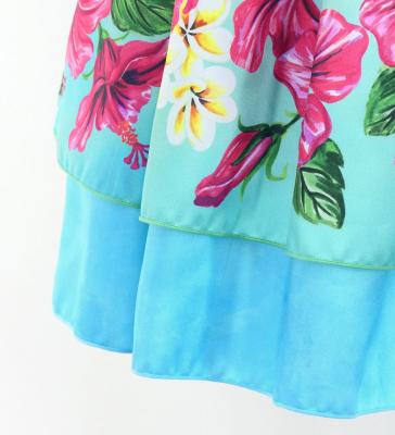 Hula Double Shantung Pa'u Skirt with Hibiscus Print / Luxury Collection / Light Blue / J3156lbl