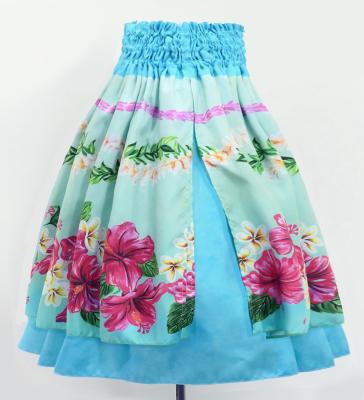 Hula Double Shantung Pa'u Skirt with Hibiscus Print / Luxury Collection / Light Blue / J3156lbl