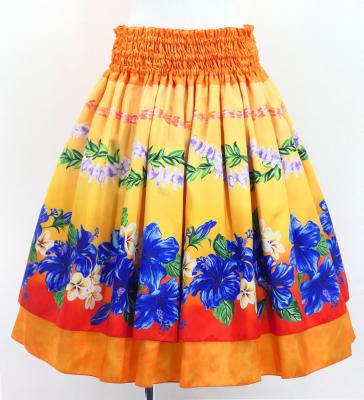 Hula Double Shantung Pa'u Skirt with Hibiscus Print / Luxury Collection / Orange / J3156or