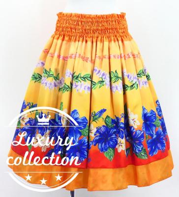 Hula Double Shantung Pa'u Skirt with Hibiscus Print / Luxury Collection / Orange / J3156or
