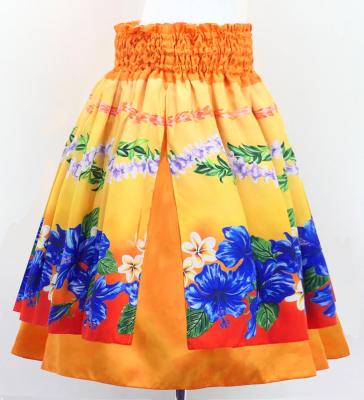 Hula Double Shantung Pa'u Skirt with Hibiscus Print / Luxury Collection / Orange / J3156or