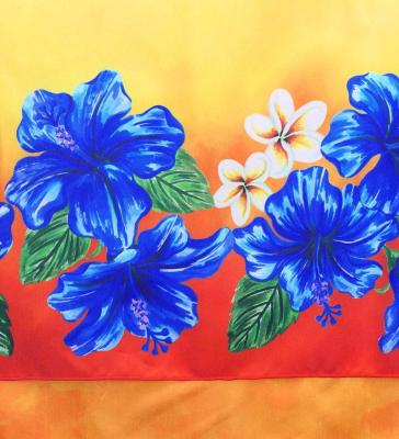 Hula Double Shantung Pa'u Skirt with Hibiscus Print / Luxury Collection / Orange / J3156or