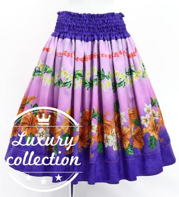 Hula Double Shantung Pa'u Skirt with Hibiscus Print / Luxury Collection / Purple / J3156pu