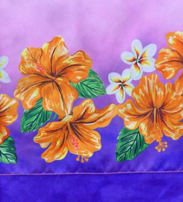Hula Double Shantung Pa'u Skirt with Hibiscus Print / Luxury Collection / Purple / J3156pu