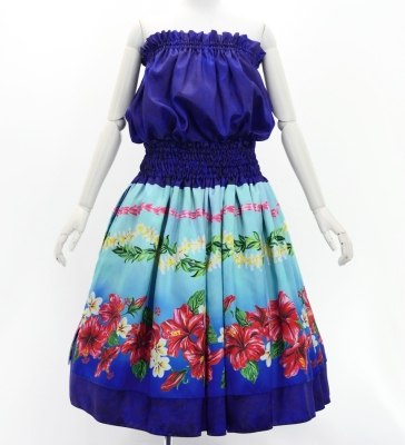 Hula Blouse &  Double Pa'u Set-Up with Hibiscus Print / Luxury Collection / J3157bl