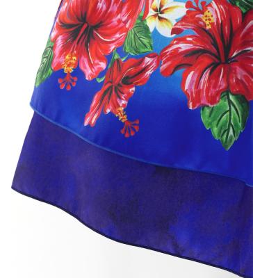Hula Blouse &  Double Pa'u Set-Up with Hibiscus Print / Luxury Collection / J3157bl