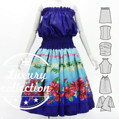Hula Blouse &  Double Pa'u Set-Up with Hibiscus Print / Luxury Collection / J3157bl
