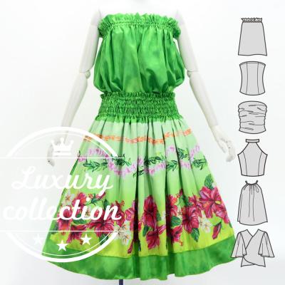 Hula Blouse &  Double Pa'u Set-Up with Hibiscus Print / Luxury Collection / J3157gr