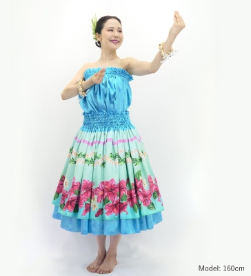 Hula Blouse &  Double Pa'u Set-Up with Hibiscus Print / Luxury Collection / J3157lbl