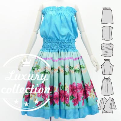 Hula Blouse &  Double Pa'u Set-Up with Hibiscus Print / Luxury Collection / J3157lbl