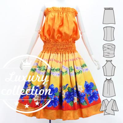 Hula Blouse &  Double Pa'u Set-Up with Hibiscus Print / Luxury Collection / J3157or