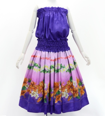 Hula Blouse &  Double Pa'u Set-Up with Hibiscus Print / Luxury Collection / J3157pu