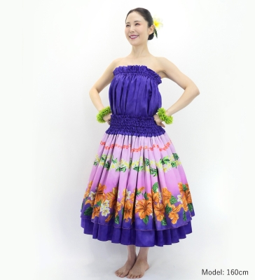 Hula Blouse &  Double Pa'u Set-Up with Hibiscus Print / Luxury Collection / J3157pu