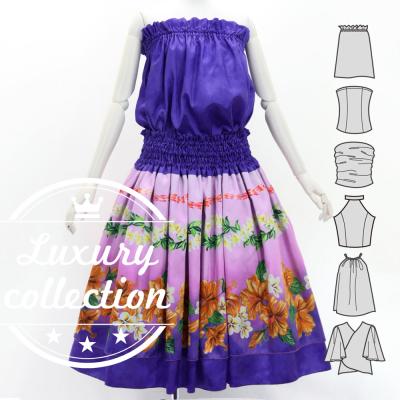 Hula Blouse &  Double Pa'u Set-Up with Hibiscus Print / Luxury Collection / J3157pu