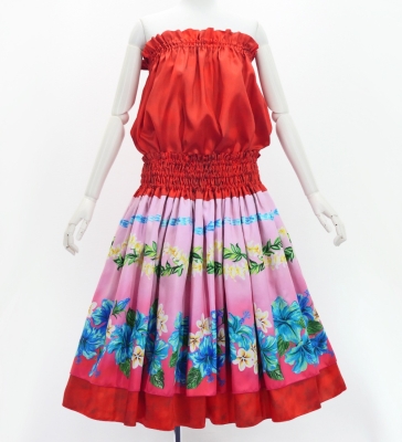 Hula Blouse &  Double Pa'u Set-Up with Hibiscus Print / Luxury Collection / J3157rd