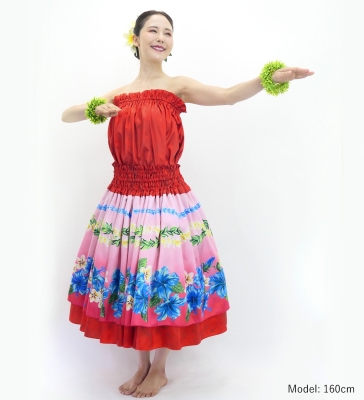 Hula Blouse &  Double Pa'u Set-Up with Hibiscus Print / Luxury Collection / J3157rd