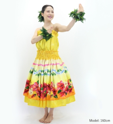 Hula Blouse &  Double Pa'u Set-Up with Hibiscus Print / Luxury Collection / J3157ye
