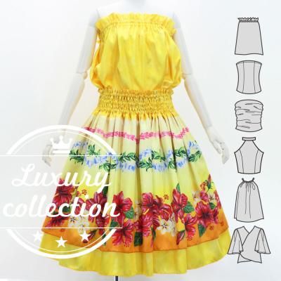 Hula Blouse &  Double Pa'u Set-Up with Hibiscus Print / Luxury Collection / J3157ye