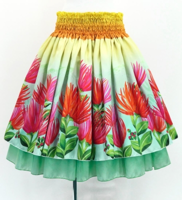 Hula Double Shantung Pa'u Skirt with Lehua Print / Luxury Collection / J3163-1