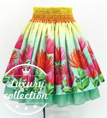 Hula Double Shantung Pa'u Skirt with Lehua Print / Luxury Collection / J3163-1