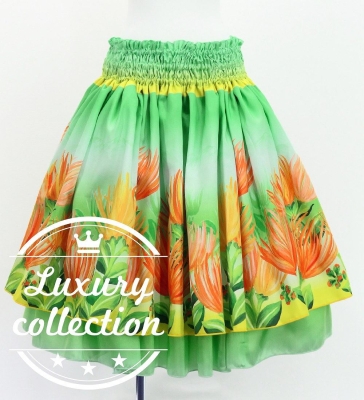 Hula Double Shantung Pa'u Skirt with Lehua Print / Luxury Collection / J3163-4