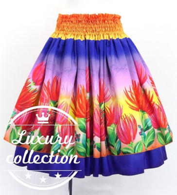 Hula Double Shantung Pa'u Skirt with Lehua Print / Luxury Collection / J3163-5