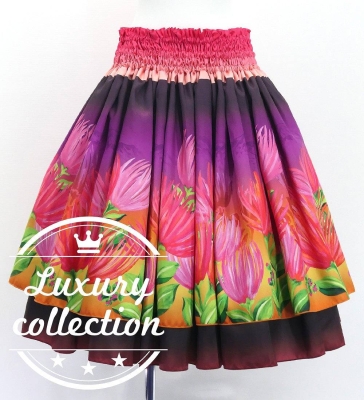 Hula Double Shantung Pa'u Skirt with Lehua Print / Luxury Collection / J3163-6