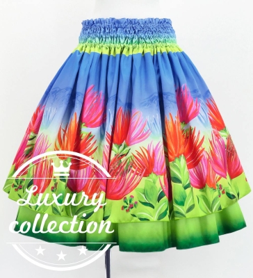 Hula Double Shantung Pa'u Skirt with Lehua Print / Luxury Collection / J3163-8