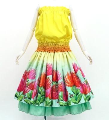 Hula Blouse & Double Pa'u Set-Up with Lehua Print / Luxury Collection / J3164-1