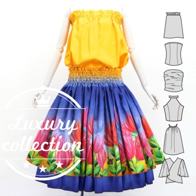 Hula Blouse & Double Pa'u Set-Up with Lehua Print / Luxury Collection / J3164-3