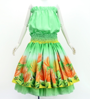 Hula Blouse & Double Pa'u Set-Up with Lehua Print / Luxury Collection / J3164-4