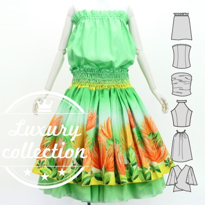 Hula Blouse & Double Pa'u Set-Up with Lehua Print / Luxury Collection / J3164-4