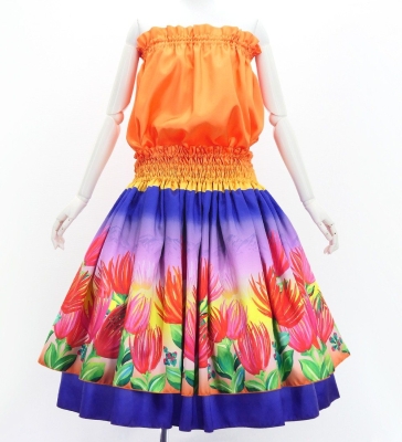 Hula Blouse & Double Pa'u Set-Up with Lehua Print / Luxury Collection / J3164-5