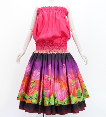 Hula Blouse & Double Pa'u Set-Up with Lehua Print / Luxury Collection / J3164-6