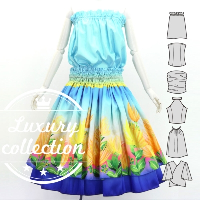 Hula Blouse & Double Pa'u Set-Up with Lehua Print / Luxury Collection / J3164-7