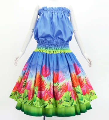 Hula Blouse & Double Pa'u Set-Up with Lehua Print / Luxury Collection / J3164-8