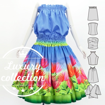Hula Blouse & Double Pa'u Set-Up with Lehua Print / Luxury Collection / J3164-8
