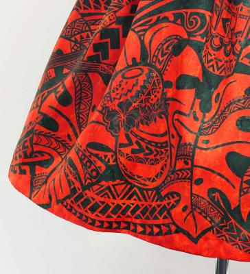 Hula Shantung Pa'u Skirt with Musical instrument & Kahiko Print / Luxury Collection / Black & Red / J3165bkrd