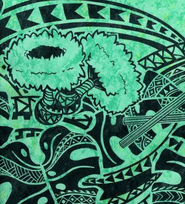 Hula Shantung Pa'u Skirt with Musical instrument & Kahiko Print / Luxury Collection / Light Green / J3165lgr