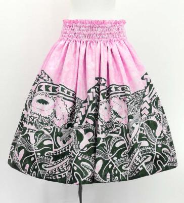 Hula Shantung Pa'u Skirt with Musical instrument & Kahiko Print / Luxury Collection / Pink / J3165pi